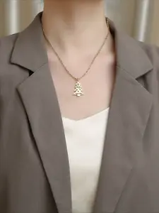 Stainless Steel Christmas Tree Pendant Necklace, Christmas Accessories, Holiday Gifts, Non Fading