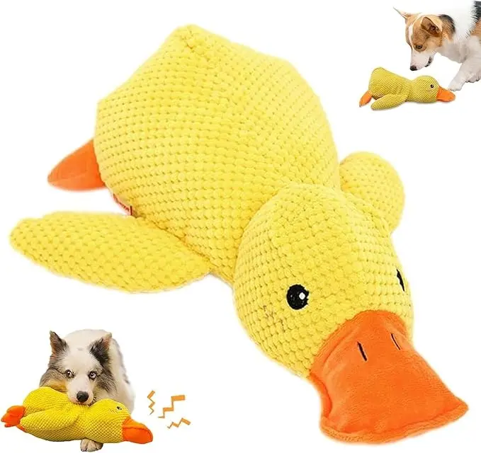 Squeaky Duck Playful Plush Dog Toy - Ultra-Soft Corduroy Tug Chew Toy with Built-in Sound, Durable Safe Interactive Plaything for Dogs & Puppies, Playful Plush Toys, Tug Plush Toys
