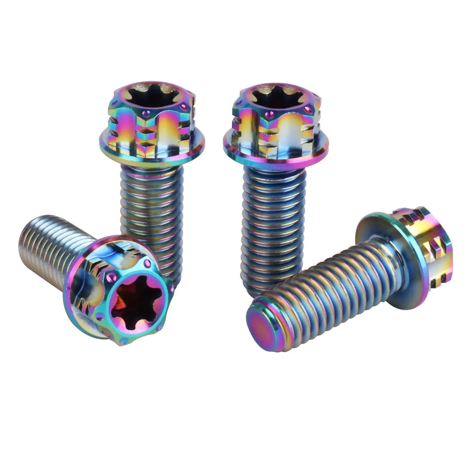 4Pcs Durable & Lightweight Titanium Flange Torx Head Bolts - M8/M10 x 20/25/30mm, Exceptional Strength-to-Weight Ratio, Increased Surface Area, for Motorcycle & Car Modifications (Rainbow, M8x20mm), M10 X 25Mm, Titanium Flange Bolts