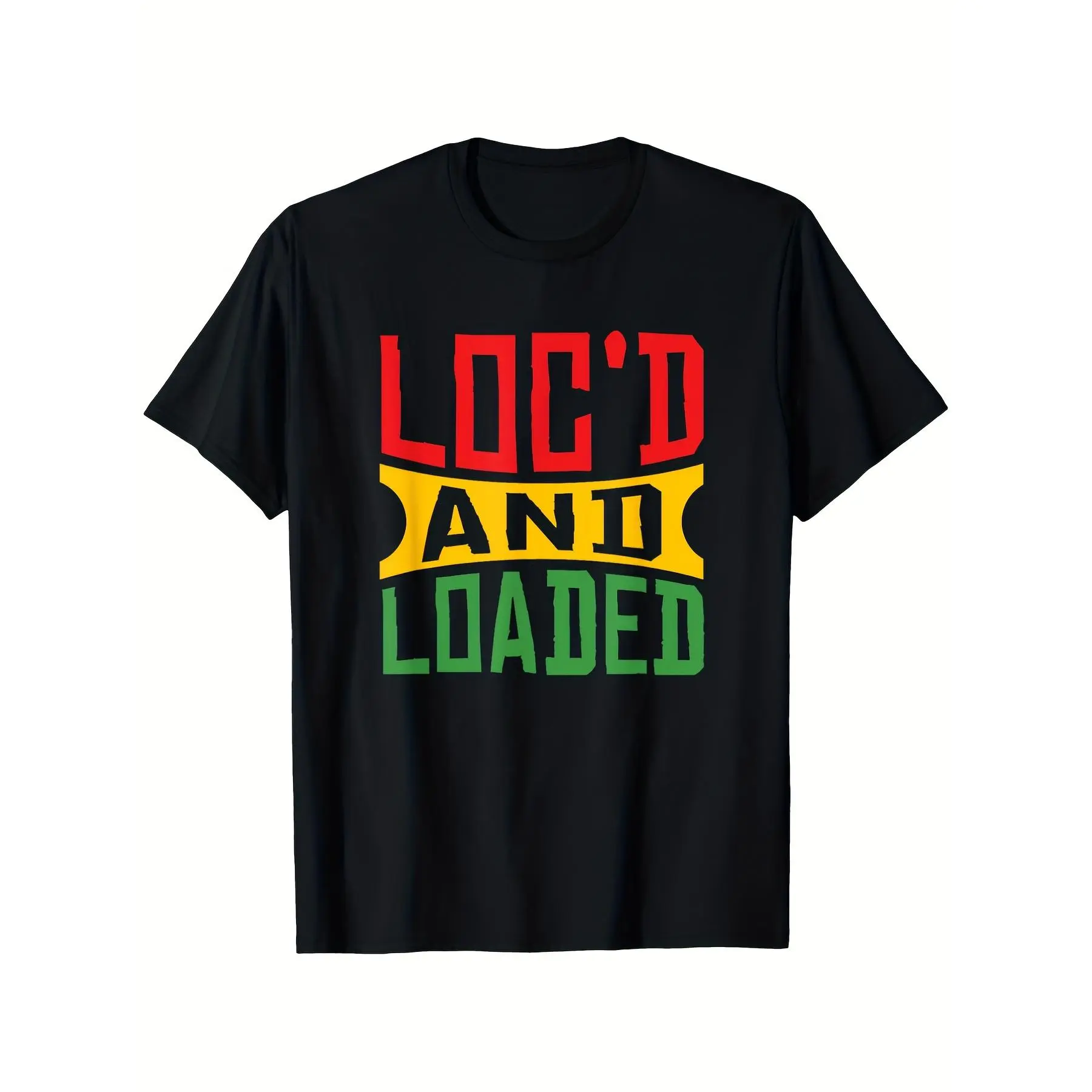 Tee Shirts Mens Cotton Rasta Hair Locs Loc'D And Loaded - Rastafari Dreadlocks T-Shirt, Unisex Casual Round Neck Outdoor Short Sleeve T-Shirt With Slight Stretch, Slightly Elastic,T-Shirt Graphic Tee Casual Crewneck,Unisex Heavy Cotton Tee,Crew Neck Tee