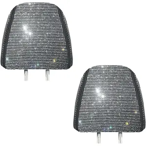 2 count Bling  Headrest Covers for Women Girls Full Rhinestone Headrest Universal Fits   (White)