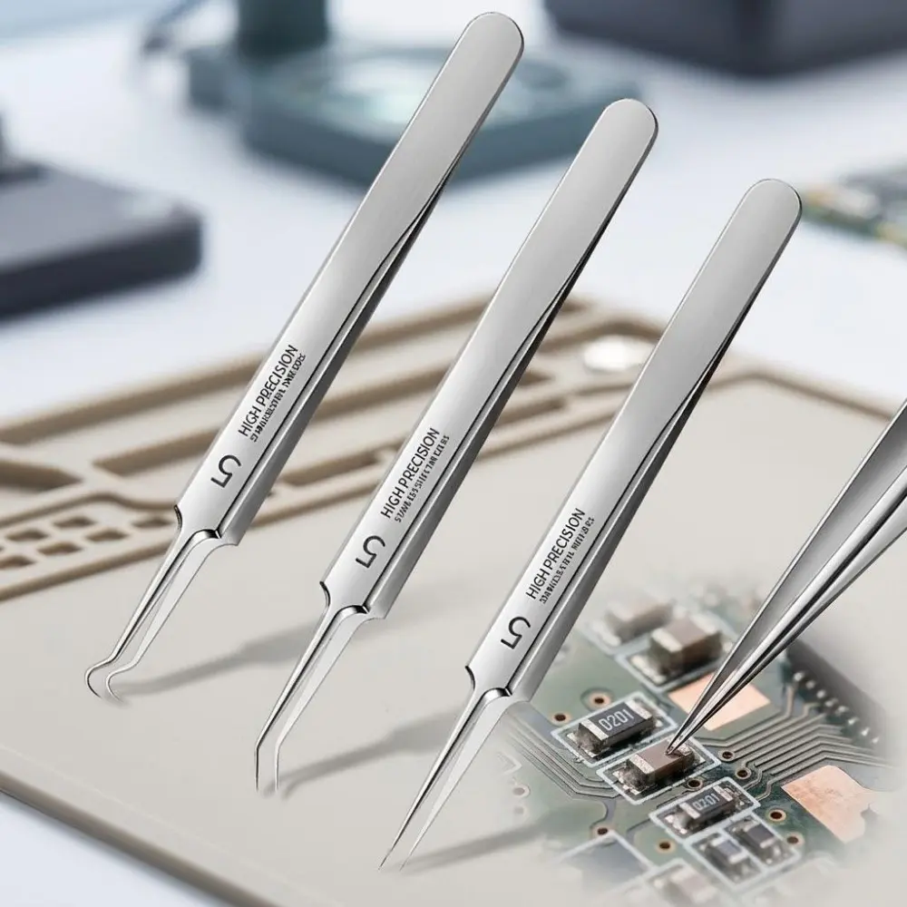 Professional Precision Stainless Steel Pointed Tweezers, Non-Magnetic Anti-Static for Electronics Repair, Jewelry Making, Laboratory & Fine DIY Crafts, High-Accuracy Industrial Tool