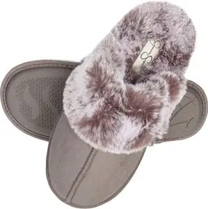Jessica Simpson Womens Comfy Faux Fur House Slipper Scuff Memory Foam Slip on Anti-Skid Soleslipper