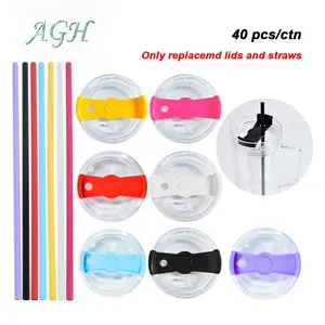 AGH 40pcs Mixed Replacement colored Lids and Straws ONLY Matching 40oz Snow Globe Handle Tumbler( Only Lids and Straws)