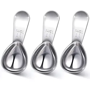 3 Pieces1.7*3.9inch (15 ml,Silver)Tablespoon Stainless Steel Coffee Scoops Short Handle Tablespoon Measuring Spoons for Tea Sugar Christmas Kitchen Gifts Cutlery Lightweight