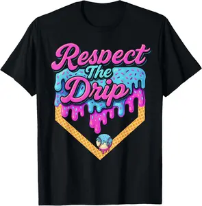 Baseball Drip Boys Home Plate Ice Cream Respect The Drip T-Shirt Cotton Fabric