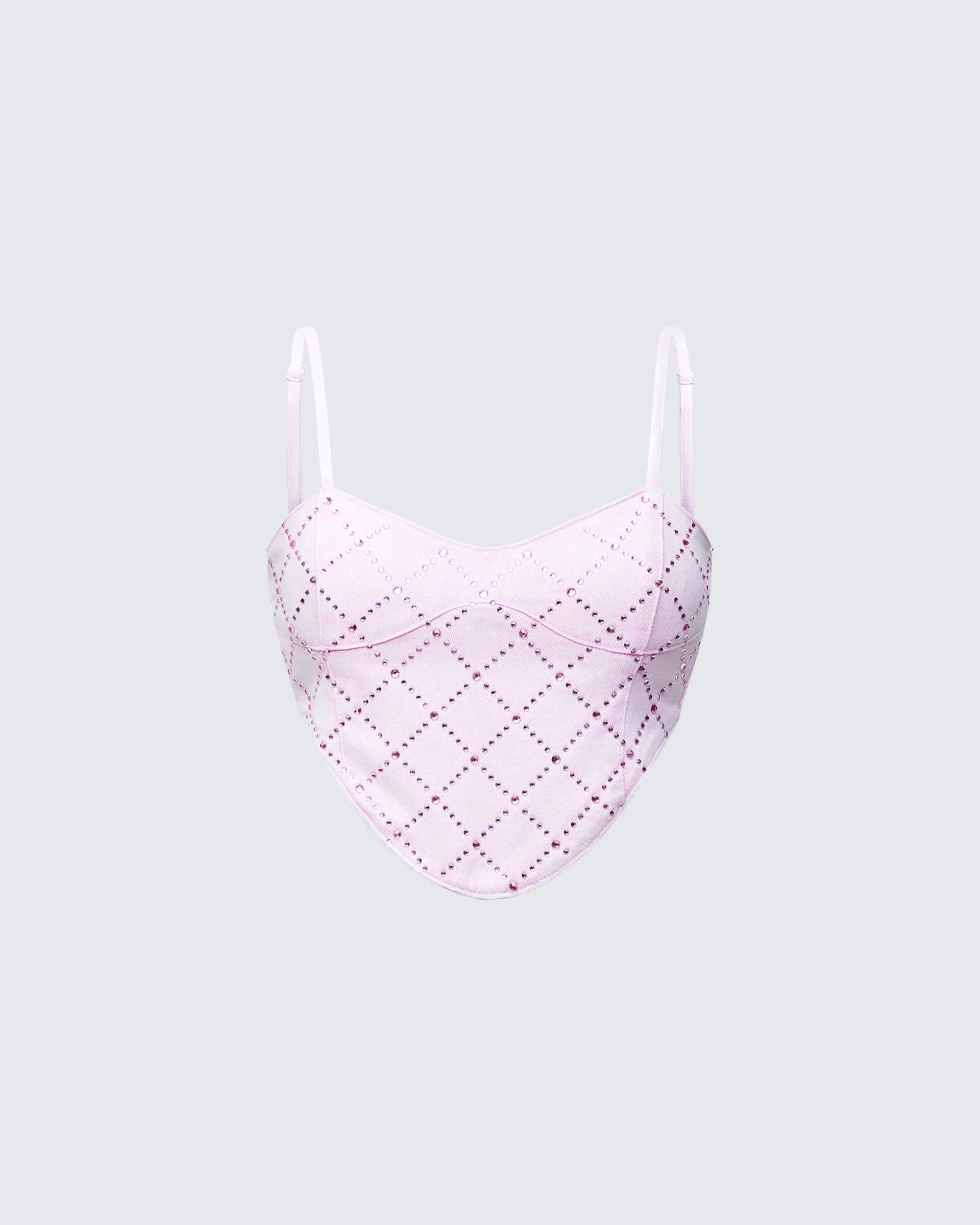 Women's Blush Pink Cotton Acid Denim Rhinestone 1-Shoulder Viora Corset Tank Top - Sleeveless, Fitted, Adjustable Straps, Women's Tanks & Camis, Rhinestone One-Shoulder Women's Tanks & Camis