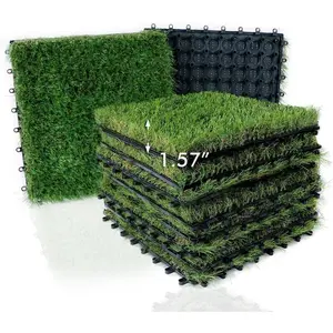 Outdoor Interlocking Artificial Grass Tiles 9 Pack, 12"x12" Fake Grass Turf Mat with Self-draining 8 Buckle System, for Balcony Patio Deck Flooring Decor, Pet Dog Pee Pad
