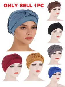 Women's Soft Headscarf Hat with Side Braid, Multicolor Knot Design, Fashionable Chemotherapy Cap, Comfortable Hair Accessory, Head Wrap, Turban