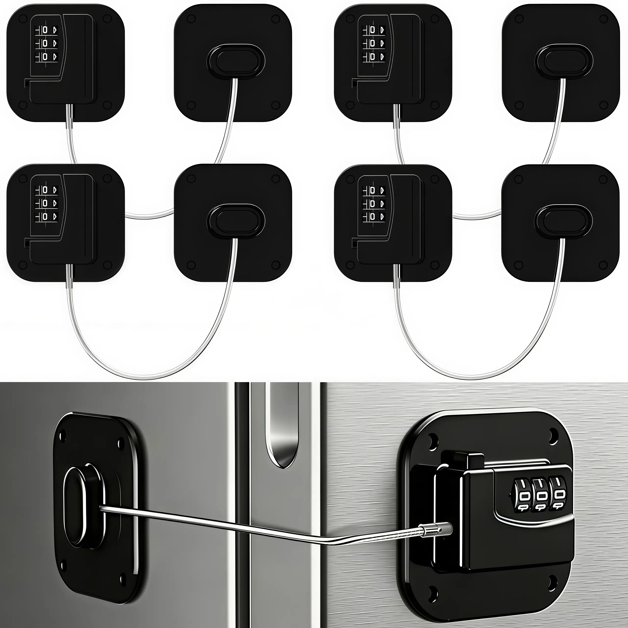 LMMAKE 4PCS Heavy Duty Refrigerator and Cabinet Combination Locks Keyless Design Fits Drawers Ovens Trash Cans and More Easy to Install Black