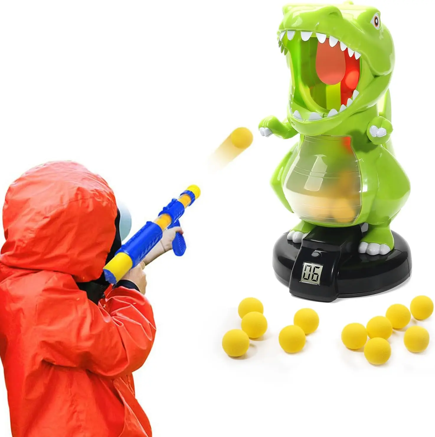 Eagle Stone Electronic Dinosaur Target Game Set - Air Pump Blaster Toy Gun, LCD Scoreboard, Sound Effects, Flashing Lights, 24 Foam Balls, ABS Plastic, 2.71 lbs, Action Toy, Unisex Ages 4+ Kids' Birthday Party Favors & Christmas Gifts, Sports