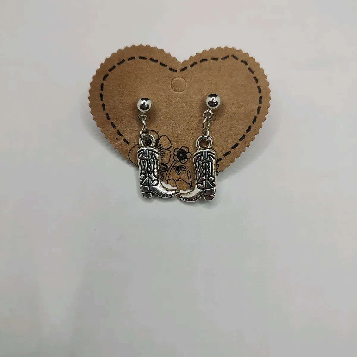 Cowboy Style Earrings - Intricate Cowboy Boot Design, Post Back Costume Jewelry