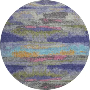 HomeRoots 675015 8 ft. Lavender Pink & Orange Abstract Washable Round Area Rug with UV Protection