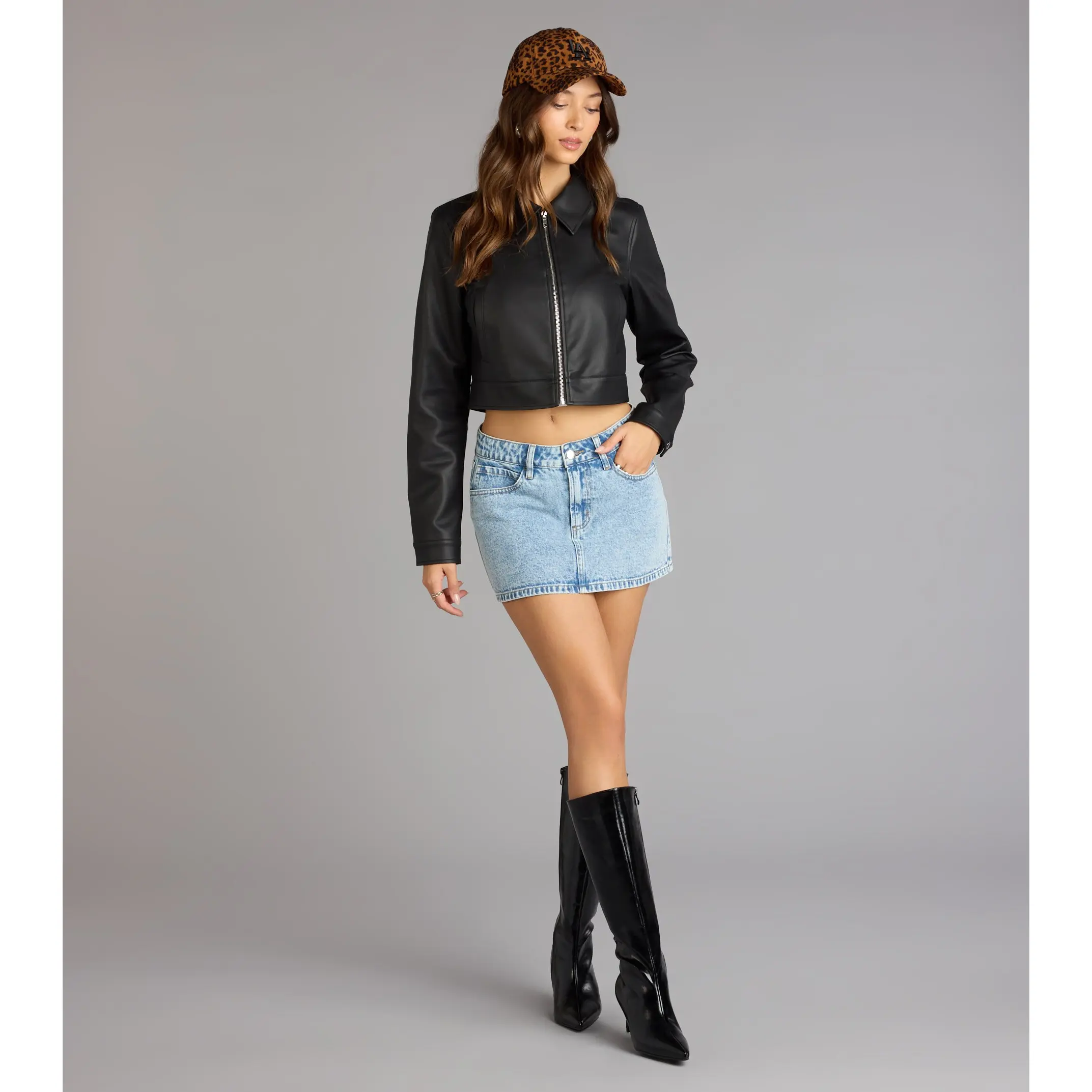 Cropped Attitude Faux Leather Jacket