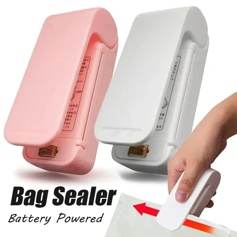 Compact Mini Heat Sealer (White, Pink) - Portable AA Alkaline Thermoplastic Quick Seal, Easy Grip Food Bag Sealer for Household Snack Packaging, Moisture-Proof Kitchen Storage Appliance Accessory