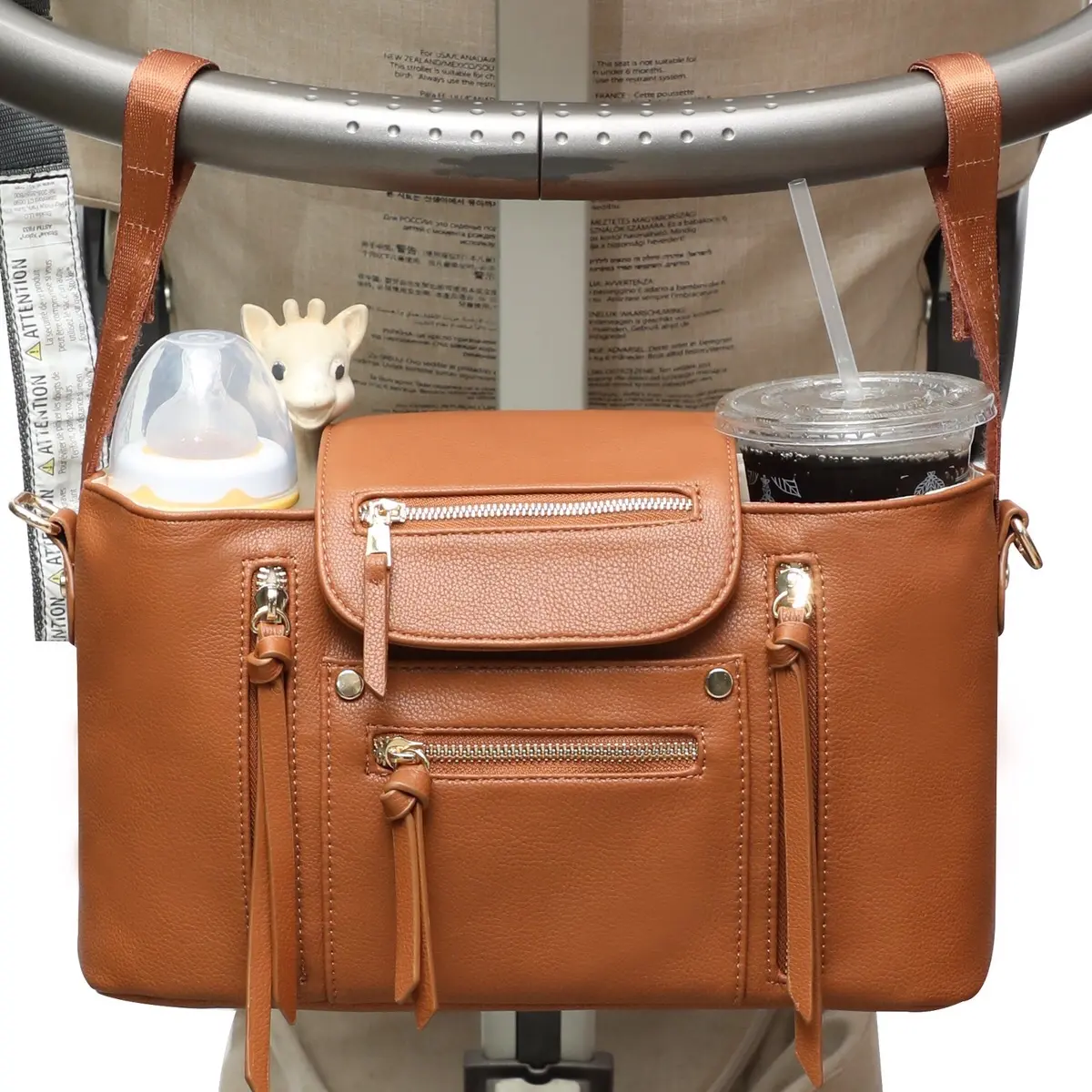 Miss Fong Stroller Organizer with Insulated Cup Holder, Waterproof Stroller Accessory Small Baby Diaper Bag For On-the-go Holiday Trip Travel, Adjustable Strap to Fit All Strollers, Christmas Baby Shower Gift For Newborn Infant Newmom
