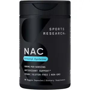 Sports Research Vegan NAC Supplement (N-Acetyl Cysteine) - 600 mg Per Capsule - Vegan, Gluten-Free, Non-GMO - 90 Day Supply