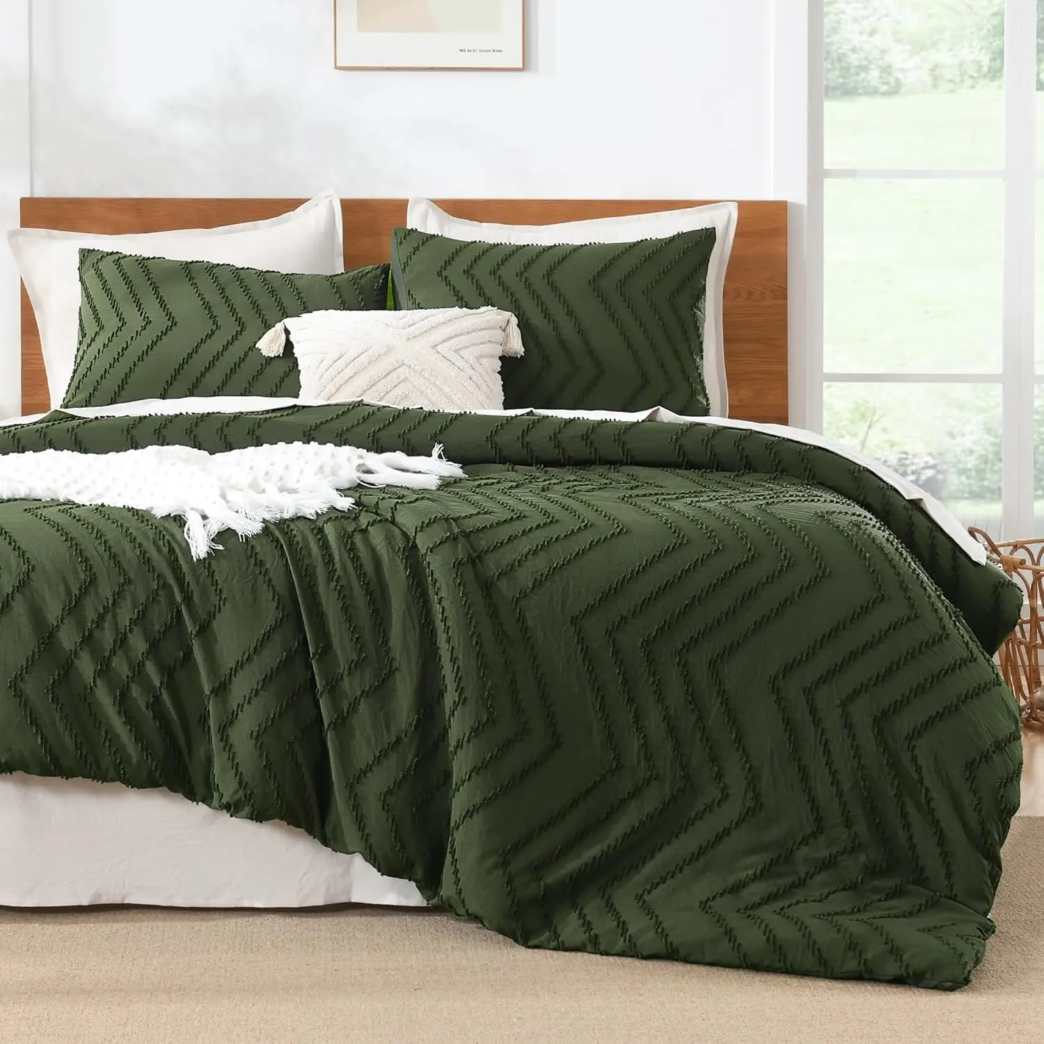 Litanika Queen Bed Set - 3-Piece Geometric Chevron Tufted Boho Comforter Set with 2 Pillowcases, Ultra-Soft Brushed Aesthetic Duvets, Fluffy All-Seasons Bedding, Farmhouse Bedroom Decor,back to school,back to school shopping,home decor