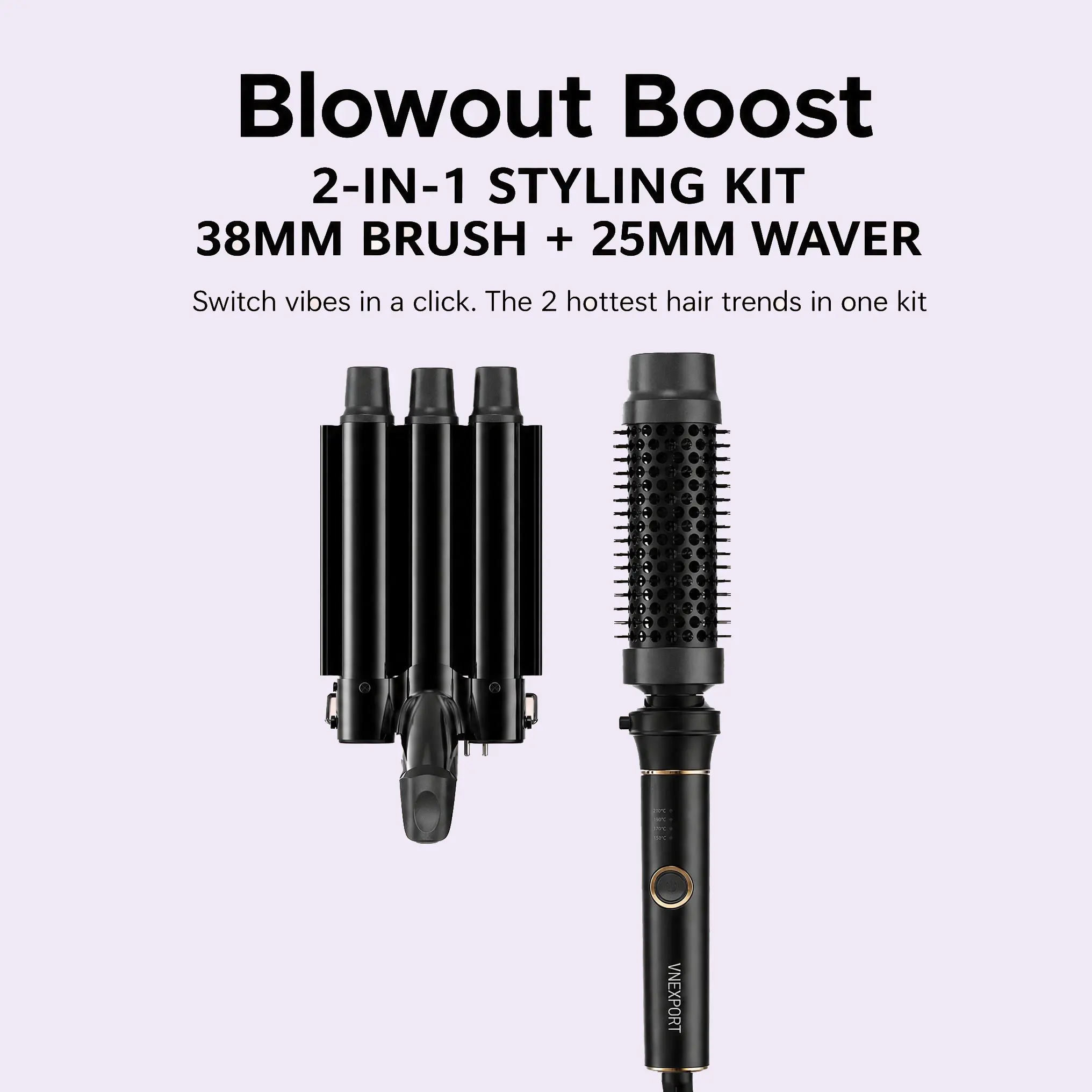 Effortless Beach Waves Curling Iron & Hair Waver Kit, 2-in-1 Travel Curling Wand for Beginners, Foolproof Hair Tools VNEXPORT SD-691