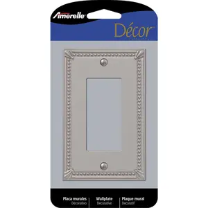 212 MAIN Imperial Bead Brushed Nickel 1-Gang Decorative Cast Metal Rocker Plate, Gray Metal Switch Wall Plate for Home Electrical Switches & Accessories
