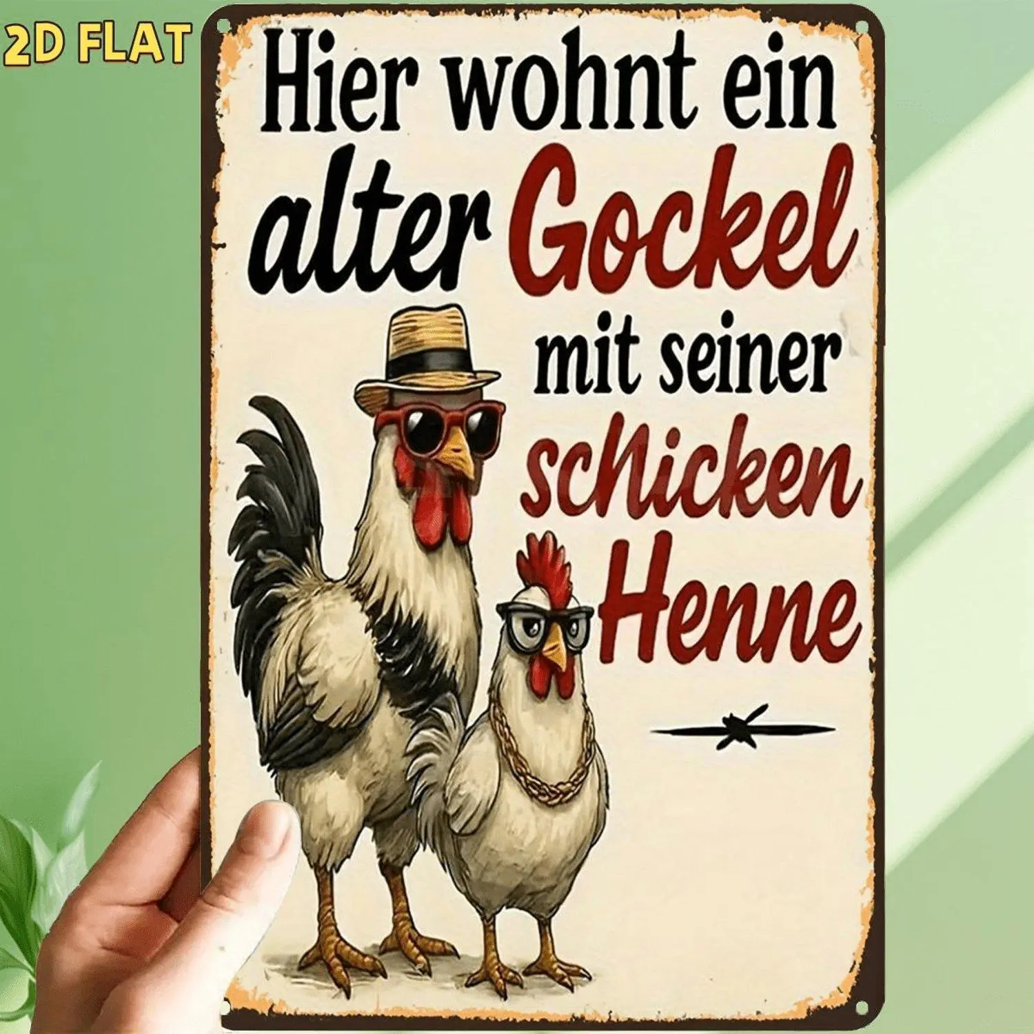 1pc Vintage-Inspired Retro Chicken Couple Metal Tin Sign, Animals Theme, PVC Material, Flat Shape, Pre-Drilled Holes, Ideal for Indoor & Garden Home Decor