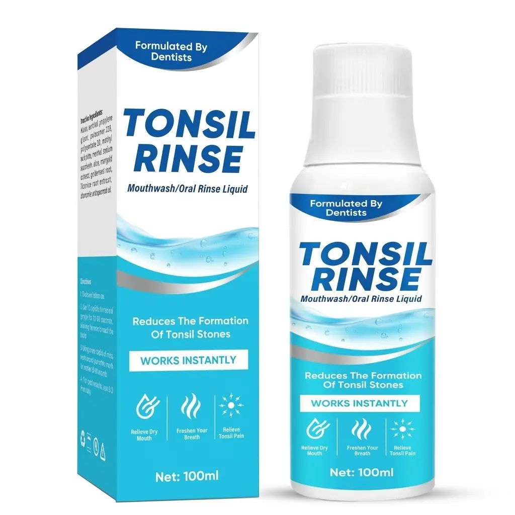 Dentist-Formulated Tonsil Rinse Mouthwash - 100ml Liquid, Clinically Effective Gentle Daily Oral Rinse with Natural Spearmint, Chamomile, Calendula Extracts, Unscented Soothing Fresh Relief for Tonsil Stone Discomfort