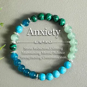Anxiety Relief Mala Bracelet - Turquoise Jewelry with Citrine, Elastic Fit, Metallic Accents, Fashion Accessory for Anniversary Gifting