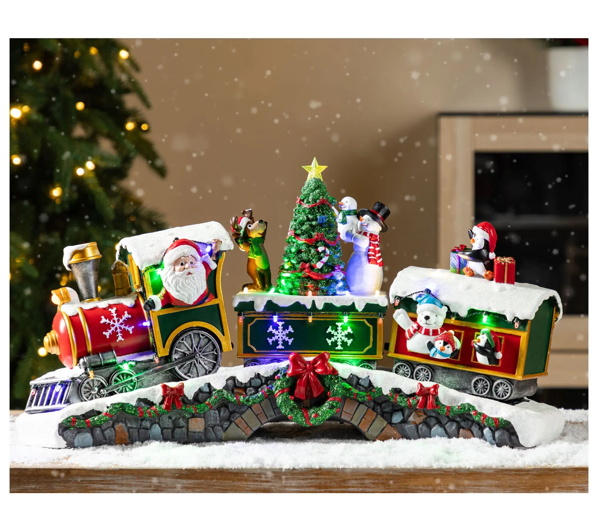 Glitzhome 20"L LED Music Christmas Santa TrainResin Village Glitzhome 20"L LED Music Christmas Santa TrainResin Village