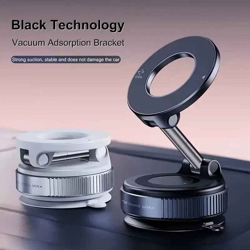 360° Magnetic Vacuum Suction Car Phone Holder | Strong Suction Dashboard Mount | Adjustable Foldable Stand for All Smartphones