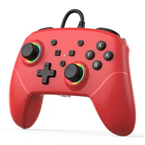 RGB Wired Pro Controller for  2 with 9-Axis Motion Sensing/C Button/Hall Effect Joysticks/LED Light/Dual Vibration/Built-in Stereo Jack/Marco, Gamepad Fit for /Lite/OLED/PC (Red)