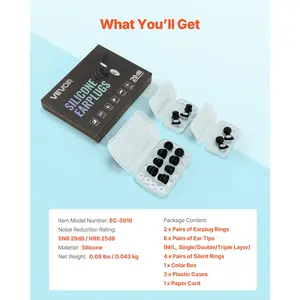 VEVOR Ear Plugs for Sleeping Noise Cancelling, NRR 25 dB Reusable High Noise Reduction Earplugs, Flexible Silicone Soft Earplug with 12 Ear Tips in M/ L, for Sleeping, Working, Studying Traveling