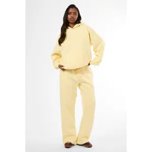 Kaiia Studio Embossed Script Logo Wide Leg Joggers Lemon Sorbet