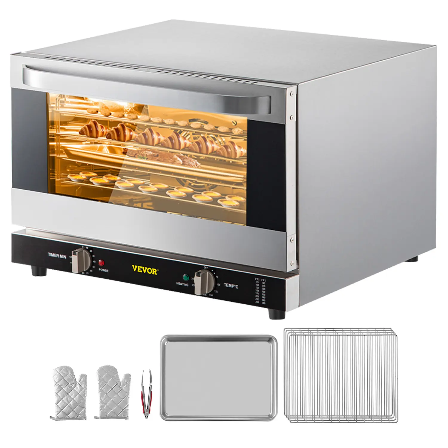 【Summerfinds】VEVOR Commercial Convection Oven,47L/43QtHalf-Size Conventional Oven Countertop1600W 4-Tier Toaster with Front Glass DoorElectric Baking Oven with Trays Wire Racks Clip Gloves120VETL Listed, Durable, Oven-Safe Convection Ovens