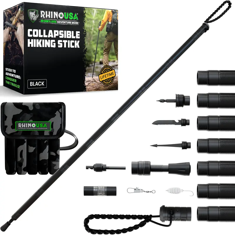 Rhino USA Hiking Stick – Essential Camping Gear for Hiking & Trekking – Durable Walking Stick for Outdoor Adventures, Travel Accessories
