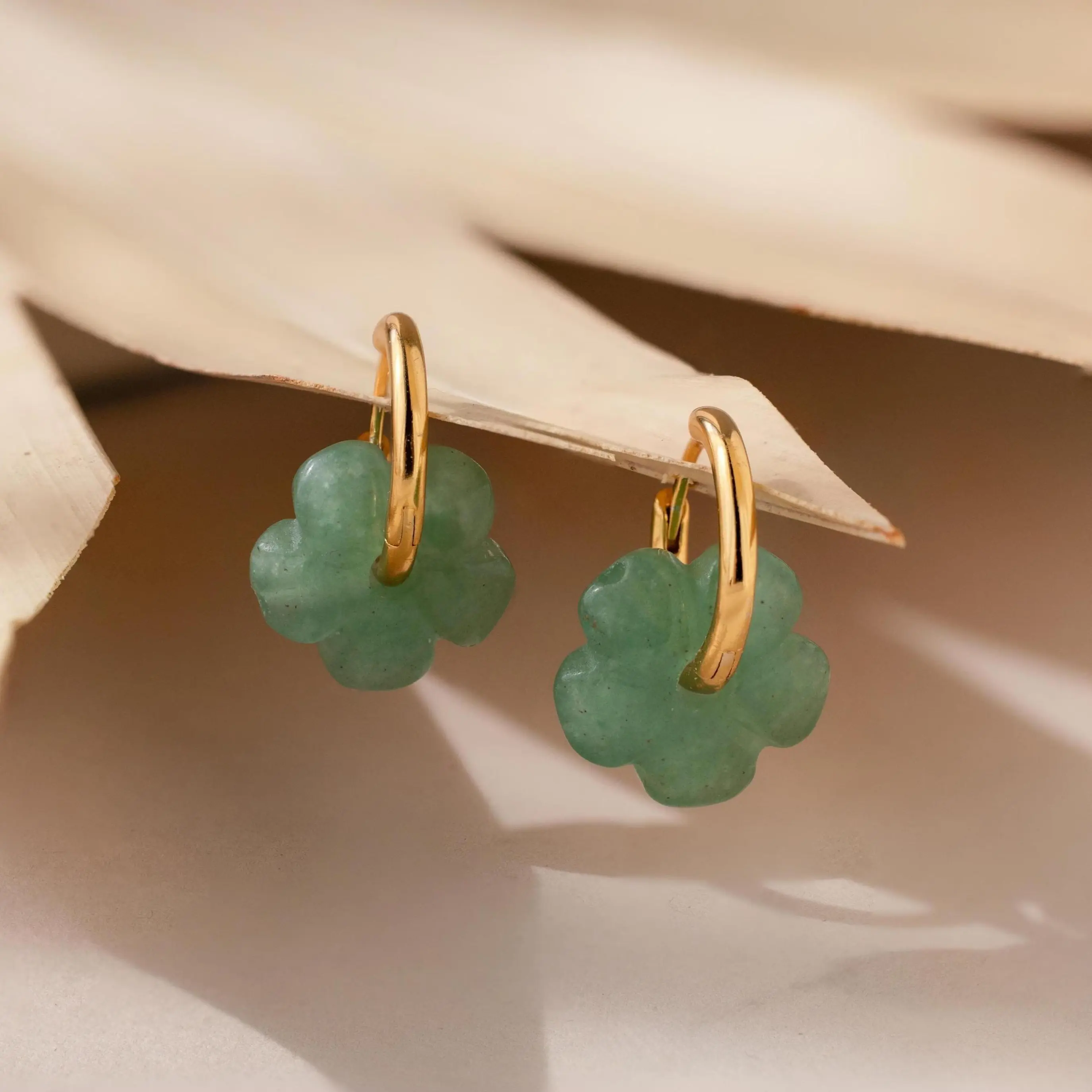 Jade Flower Huggies by Caitlyn Minimalist - Floral Green Jade Earrings - Cute Huggie Earrings - Gemstone Jewelry - Gift for Her