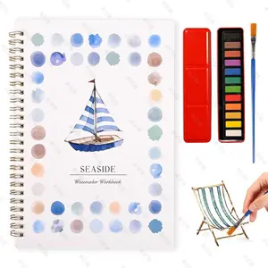 Watercolor Workbook for Beginners, 12 Colors Watercolor Paint Set with Paint Brush, Water Coloring Book, Watercolor Workbooks (Seaside)