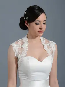 Ivory sleeveless bridal alencon lace bolero jacket