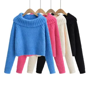 Women's Fashion Solid Color Knitted High Collar Sweater Fashionable Trendy Comfy