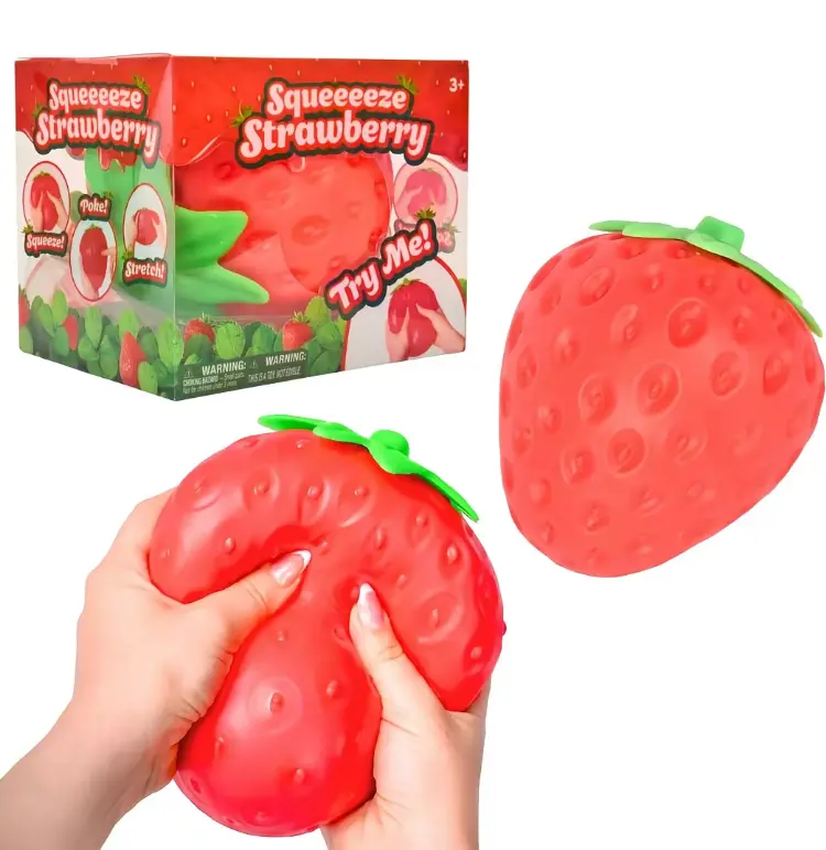 Strawberry - ExtraLarge 5" Squishy Stress Ball for Adults & Kids3+ - Fruity Fidget Toy for Stress Relief &Sensory Play - Safe & Durable Non-ToxicMaterial