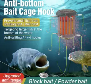 No More Bait Stealing! 4+4 Hooks Off-Bottom Bait Cage Rig | Anti-Drift Big Catfish Fishing Gear for Trophy Bottom Game Fish