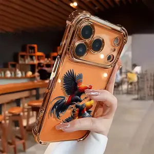 Creative chicken fighting pattern new electroplated transparent TPU airbag shock-proof phone case suitable for iPhone 17 Pro Max 16 15 14 13 12 11 - simple and fashionable shock-proof soft case protection cover, personalized creative protection cover