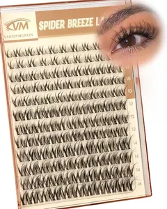 Spider Breeze Lash Clusters, Wispy Natural Eyelash Clusters D Curly Lashes Cluster Venus 8-16mm Cluster Eyelash Extensions Reusable Individual Lashes with Invisible Band for DIY at Home Vanssymunlin