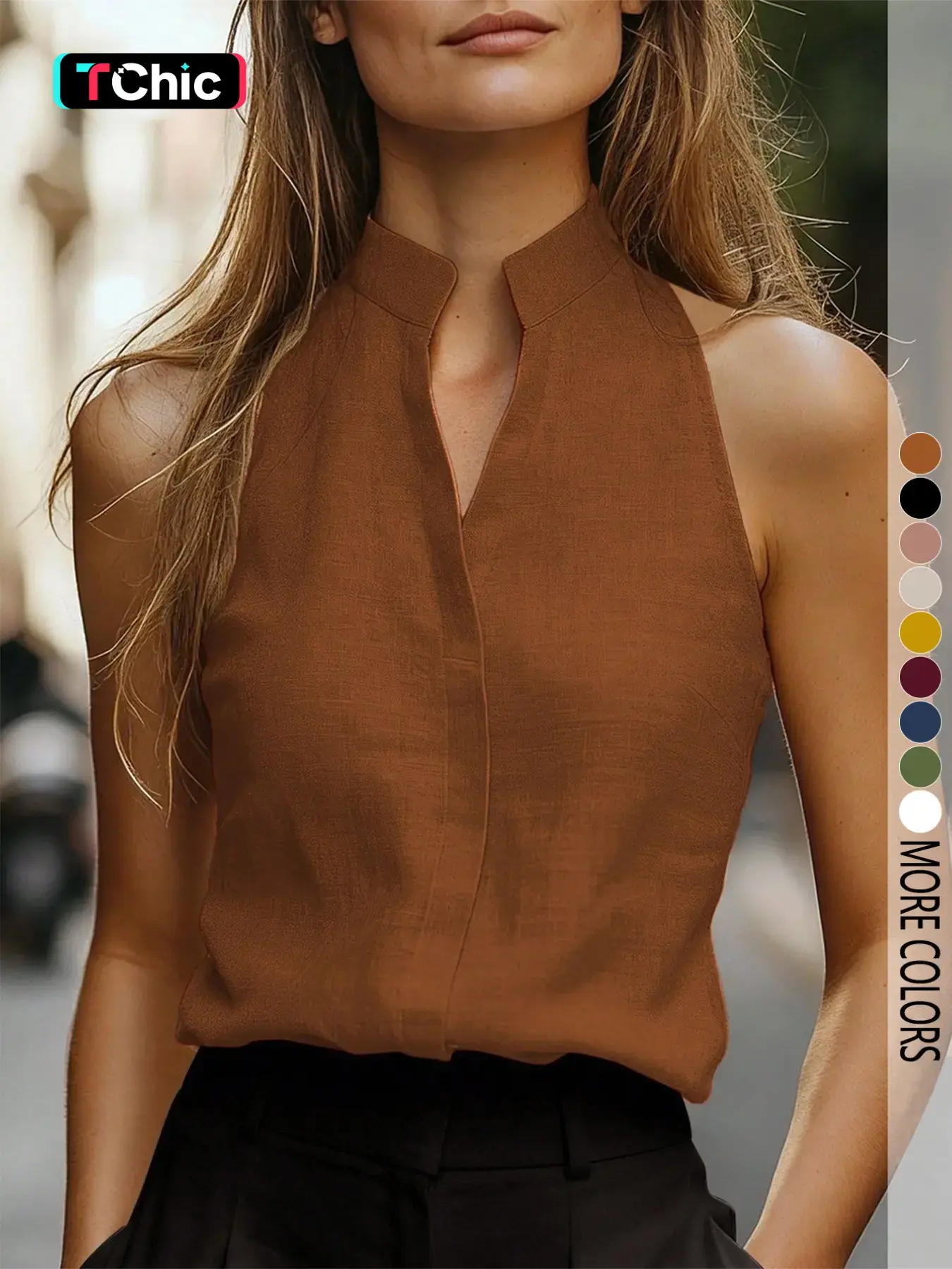 Women's Sleeveless Solid Mandarin Collar Camisole Shirts Tank Top, Versatile Basic Casual Elegant Slimming Fit for Daily Commuting