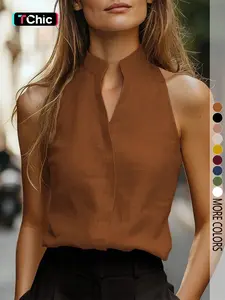 Women's Sleeveless Mandarin Collar  Tank Top, Versatile And Slimming For Commuting.