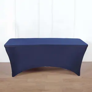 Stretch Spandex Rectangle Fitted Table Cover 96"x30" Navy Blue - Wrinkle Free Form-Fitting Tablecloth