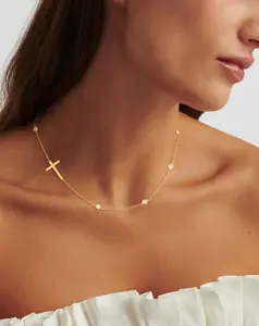 Dearmay Gold Cross Necklace for Women Gift for Easte Layered Cross Choker Dainty Tiny Sideway Cross Pendant Necklace Trendy Jewelry Gifts for Women Greenish Spring