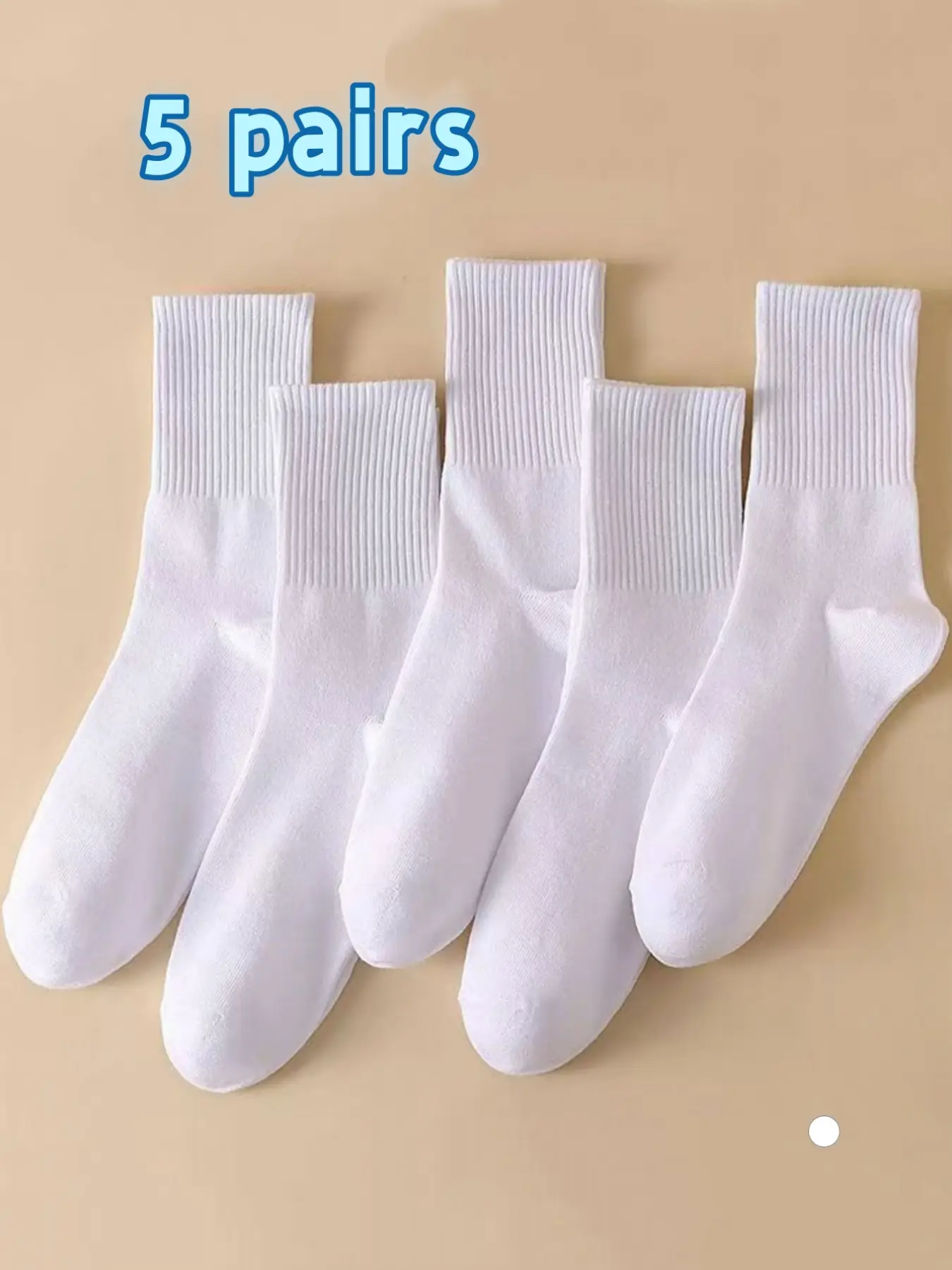 Men's and women's white mid-calf socks, breathable, sweat-absorbent and Fitted, 5 pairs for couples, suitable for all seasons. Great for daily casual wear, business, running, and sports.
