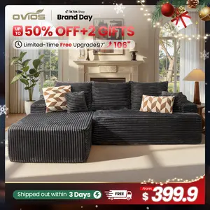 【Free Upgrade: 97" to 106"】Ovios 97" Cloud Modular Couch with L-Shape Chaise, Oversized U-Shape Modern Sectional Sofa with Ottoman, Upholstered Deep Seat Couches for Living Room Bedroom - No Assembly Required, Pillows Included