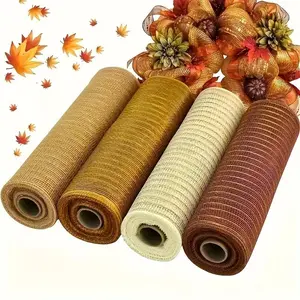 4 Pack Plastic Mesh Ribbon Rolls for Wreath Making & Seasonal Decorations, Perfect for Christmas, Wedding, Party Decor