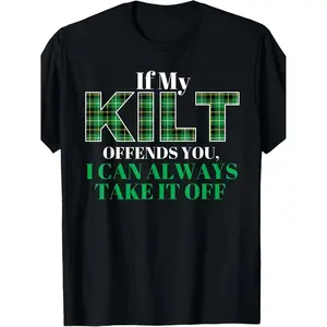 If My Kilt Offends You Irish Ireland St Patricks Day Unisex T-ShirtSame style for men and women 2025 summer short-sleeved printed T-shirt